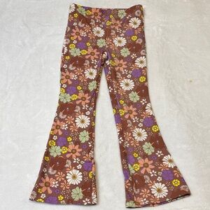 shosho Brown Floral Bell Flare Leggings with Multi-Color Flowers